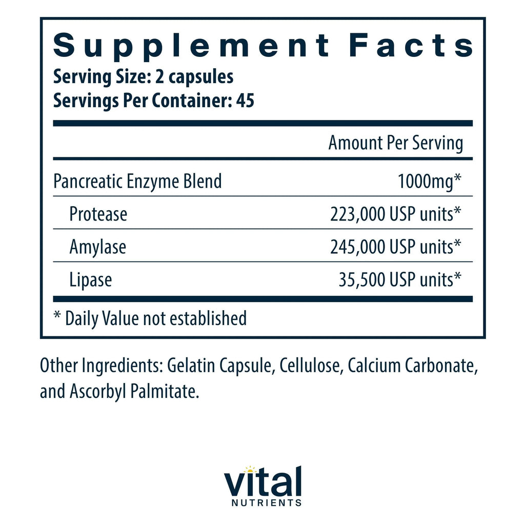 Vital Nutrients Pancreatic Enzymes 1000mg (Full Strength) - Pancreatin Digestion Supplement with Protease, Amylase & Lipase - Digestive Enzymes Vital Nutrients Au supplements