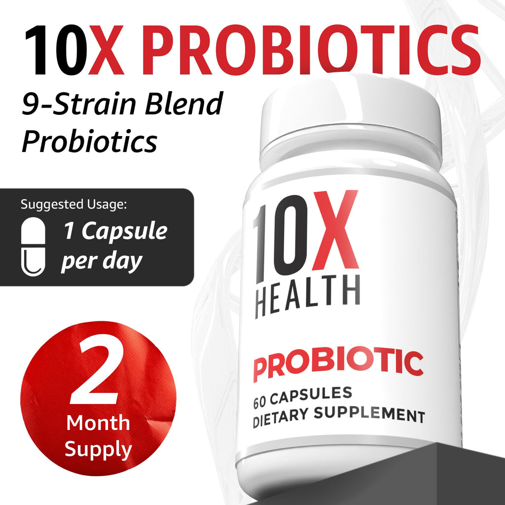 10X Health Probiotics for Men - 60 Capsules Immune Support Supplement & Probiotics for Digestive Health with Lactobacillus Rhamnosus,