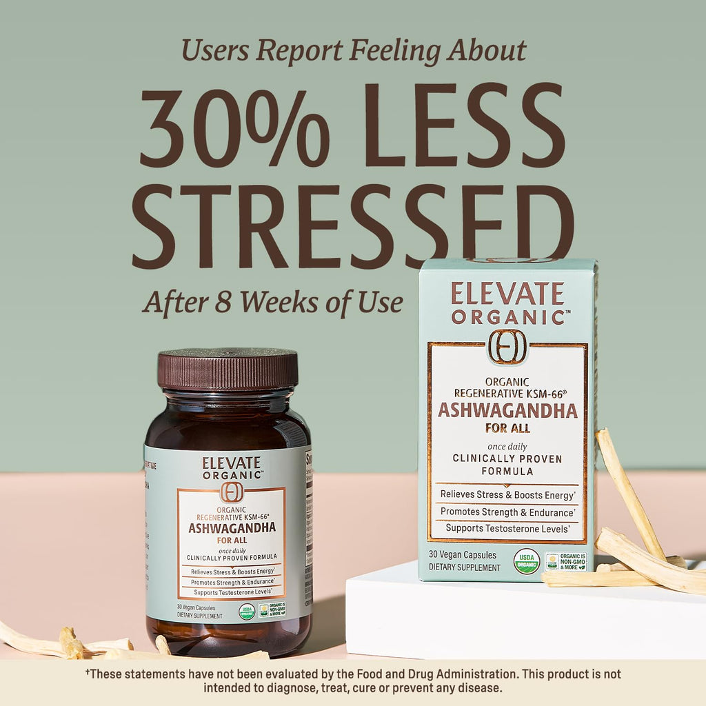 ELEVATE ORGANIC Regenerative Fermented KSM-66 Ashwagandha Vegan Capsules with Acti Veda™ (600mg, 30 Servings), Up to 150% More Effective Than KSM-66 Alone ELEVATE ORGANIC Au supplements