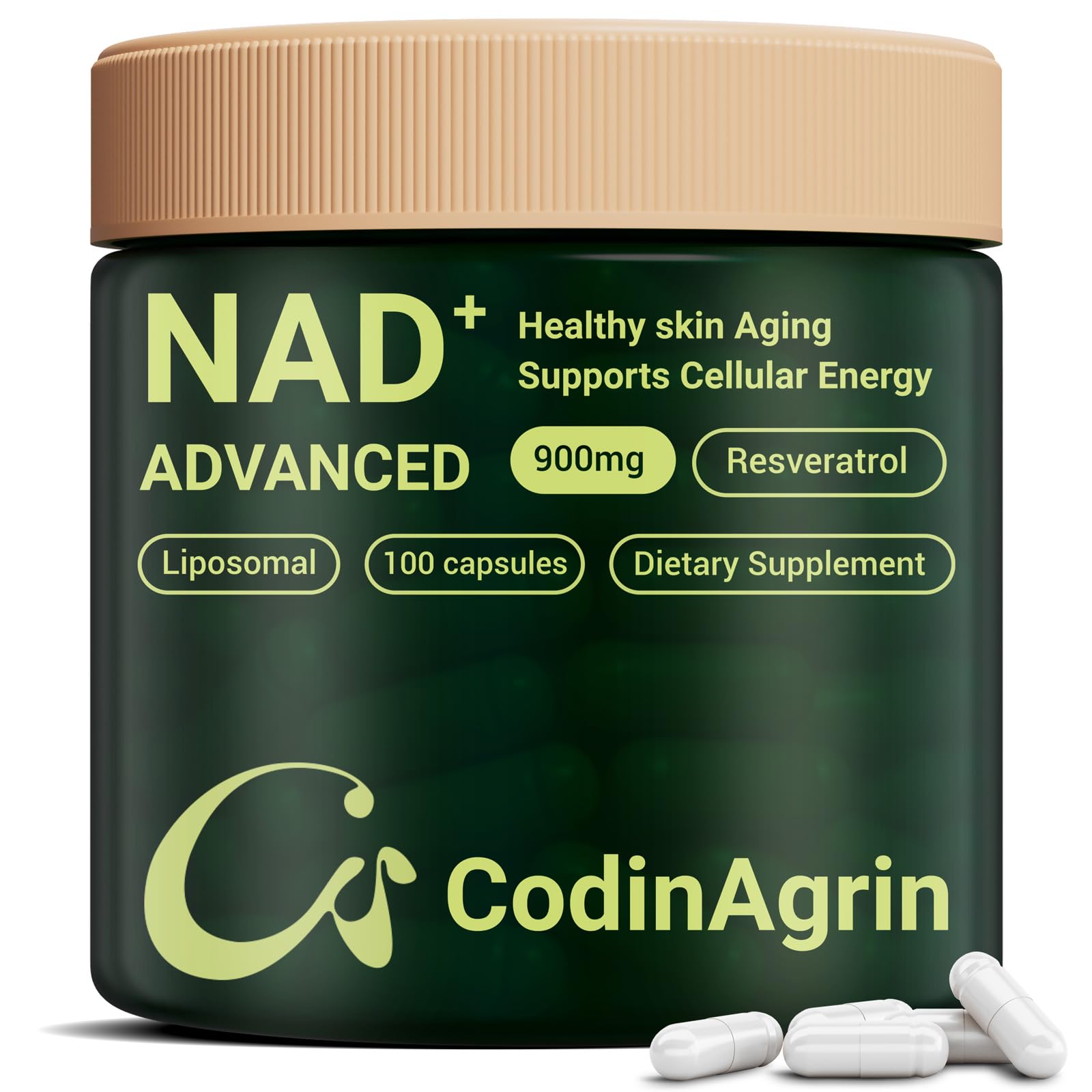 CodinAgrin NAD+ Supplement with Resveratrol 900mg Nicotinamide Adenine Dinucleotide Complex for Cellular Energy Repair, Anti-Aging & Mental Clarity Support, Non-GMO, Vegetarian Friendly, 100 Capsules CodinAgrin Au supplements