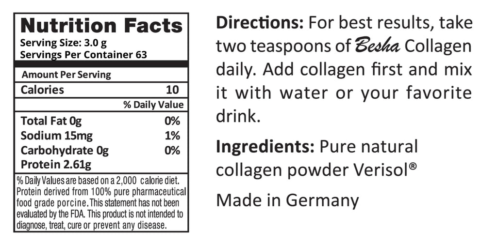 BESHA INC Verisol Collagen Bioactive Peptides (Natural Collagen Powder) Made in Germany - 2 Month Supply
