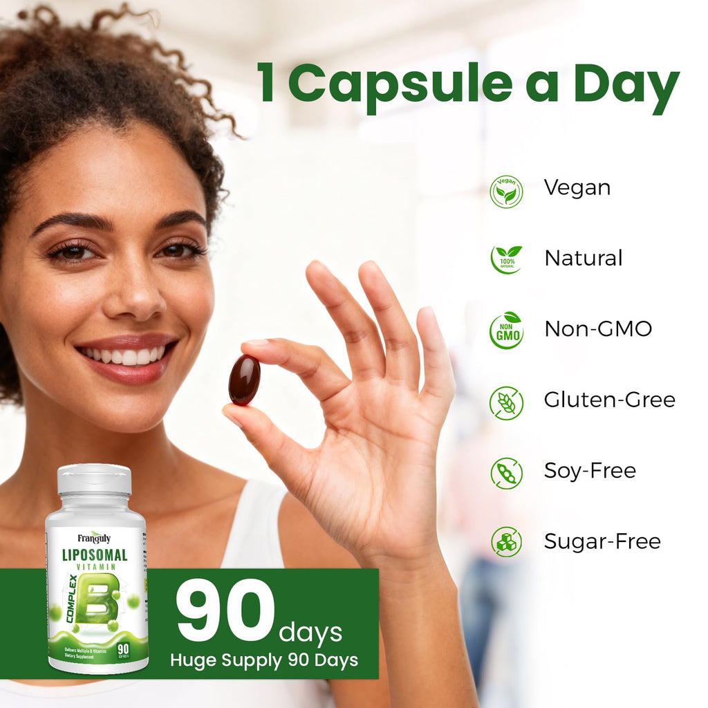 Liposomal B Complex for High Absorption Methylated B12,L-Methyfolate(5-MTHF ),Full Active B Vitamins with Choline Inositol-Energy, Metabolism,Brain & Heart Support