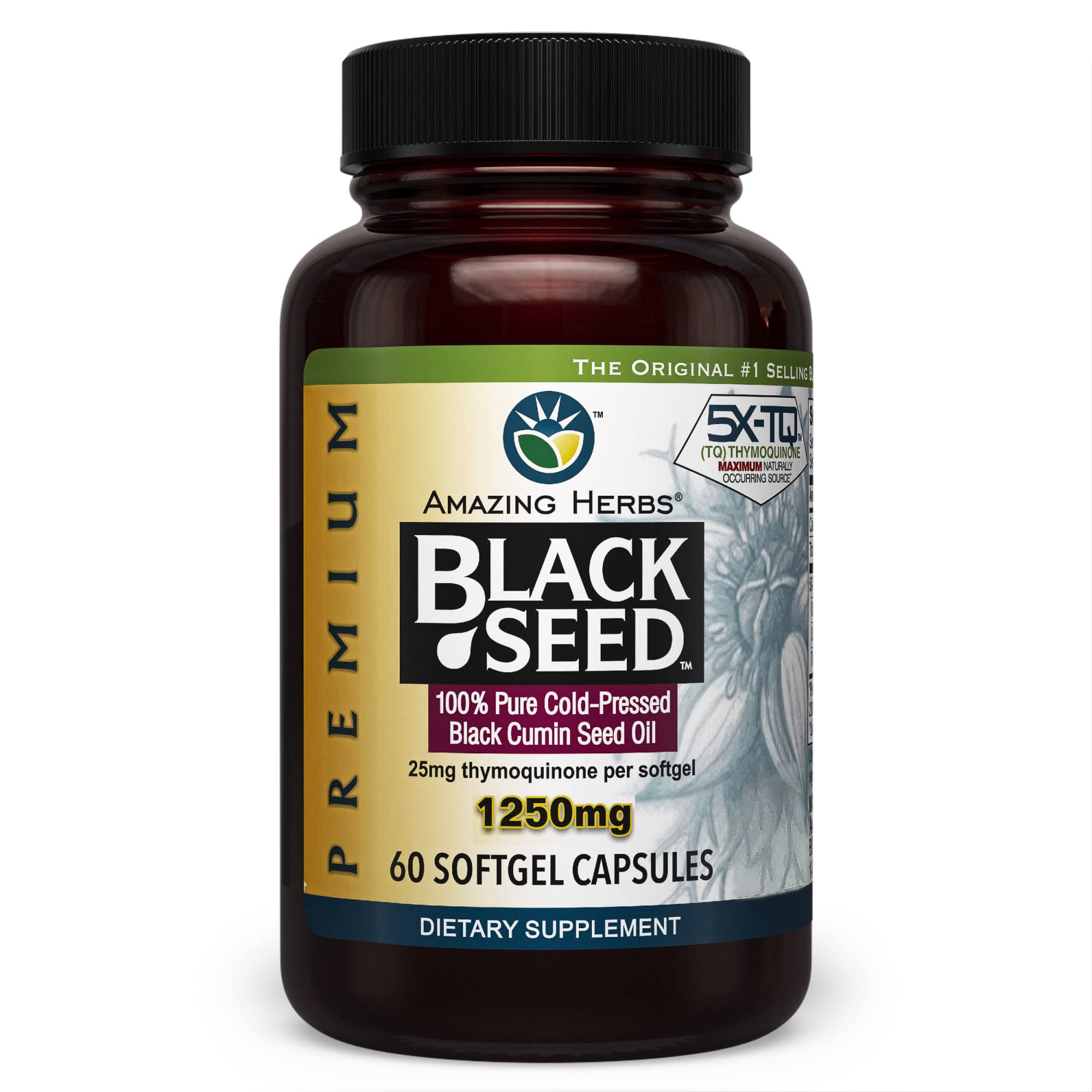 Amazing Herbs Premium  Capsules - High Potency, Cold Pressed Nigella Sativa Aids in Digestive Health