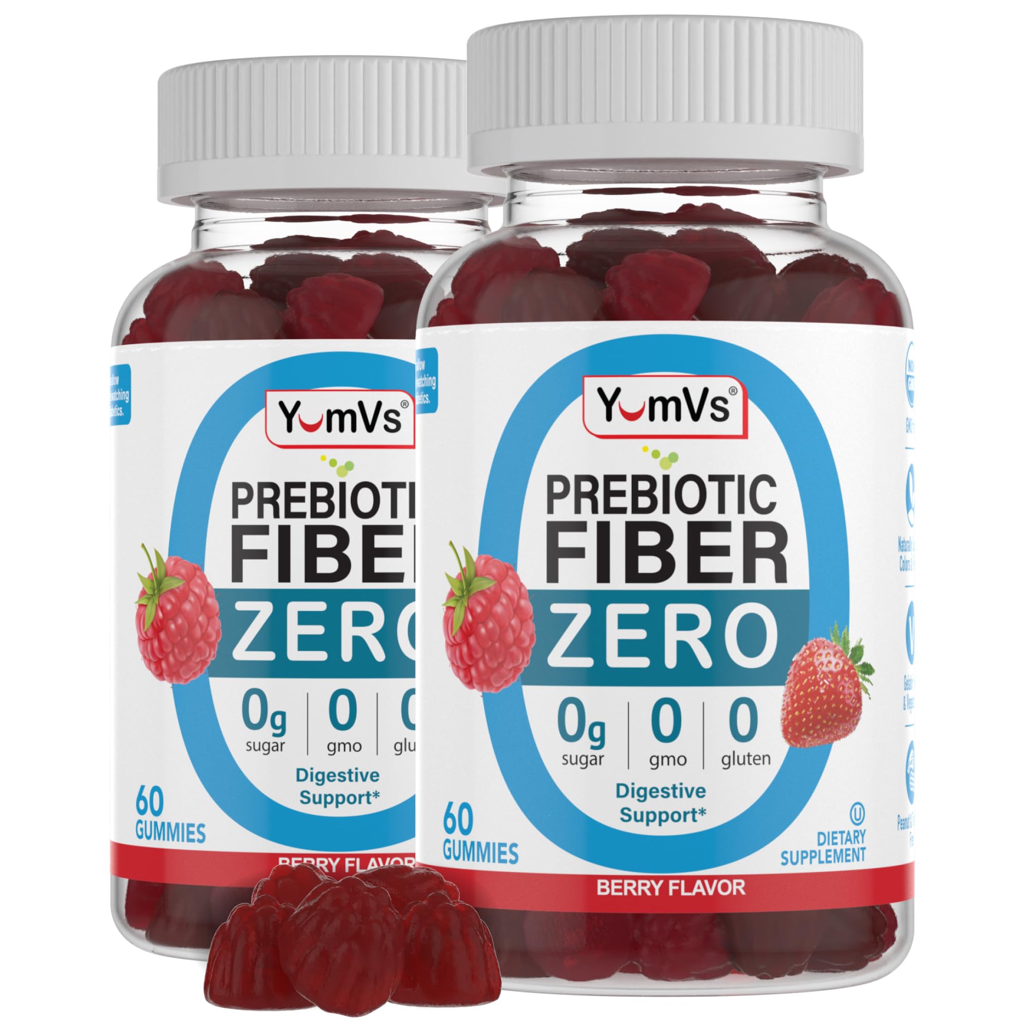 YumVs Sugar Free Prebiotic Fiber Gummies for Adults and Kids - Berry Flavor - Kosher Halal 4g High Fiber Supplement for Women and Men