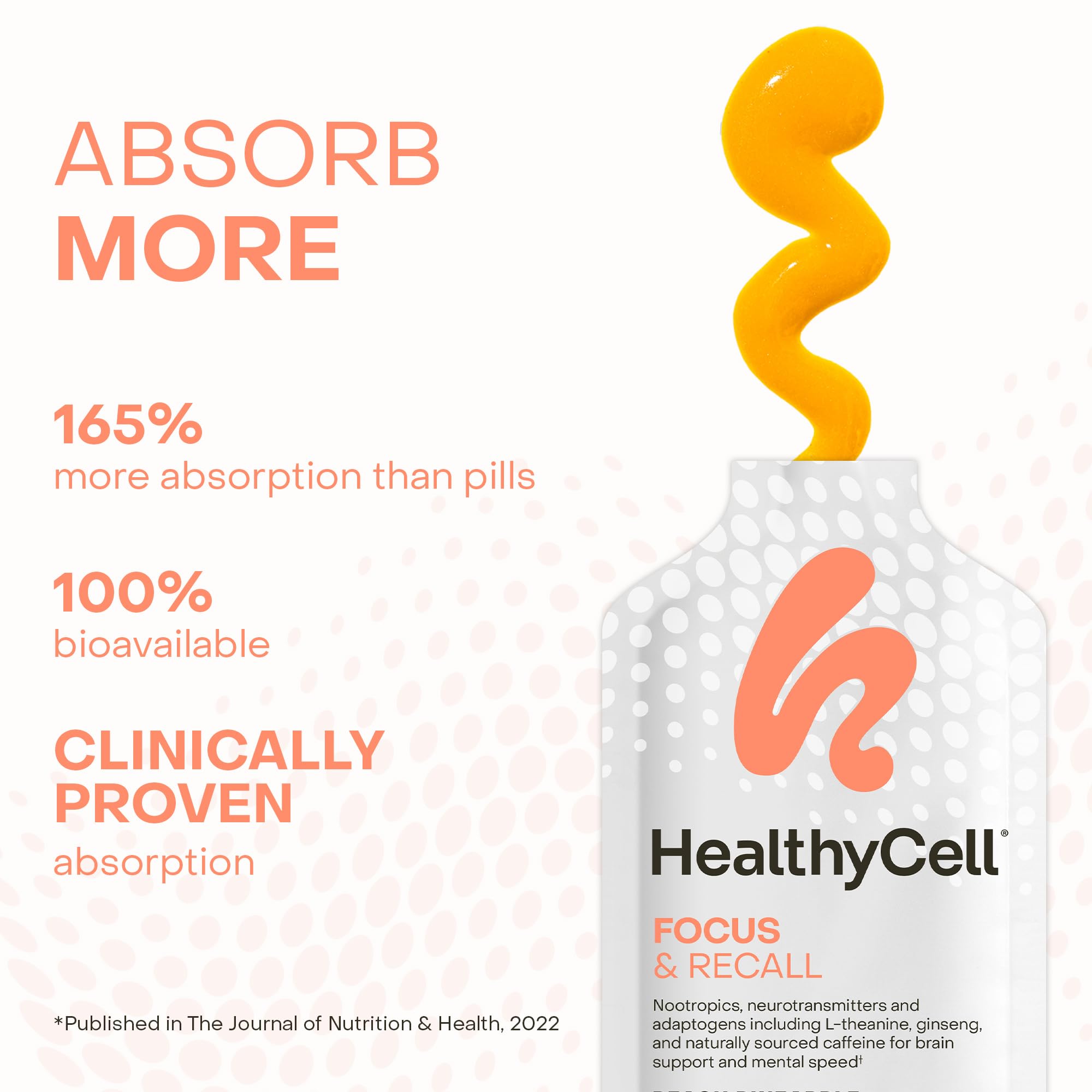 Healthycell Focus & Recall, Daily Liquid Brain Supplement for Focus & Memory - Nootropics Supplement for Concentration & Alertness with L-Theanine, Omega-3 & Taurine - 14 Gel Packs Healthycell Au supplements