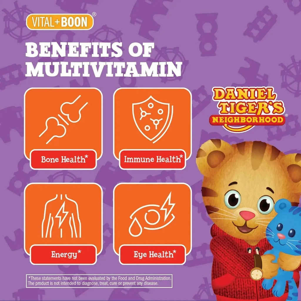 Daniel Tiger - Kids Multivitamin Jellybeans (210 Jellybean Bottle) Toddler 2+ & Kids Vitamins - 13 Essential Vitamins & Minerals to Support Bone Health Vital+Boon Au supplements
