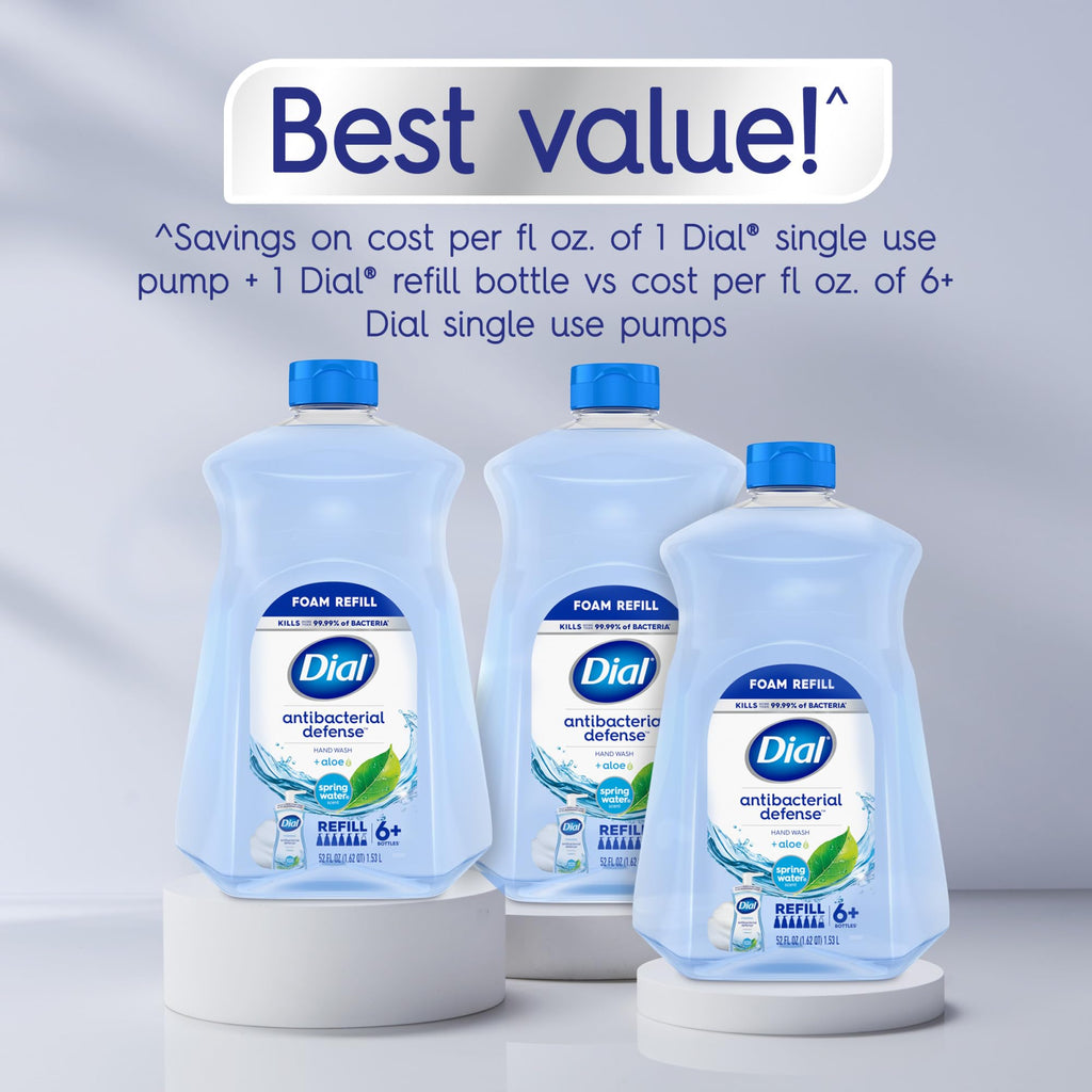 Dial Antibacterial Defense Foaming Hand Soap + Aloe, Spring Water Scent, 52 Fl Oz Hand Soap Refill
