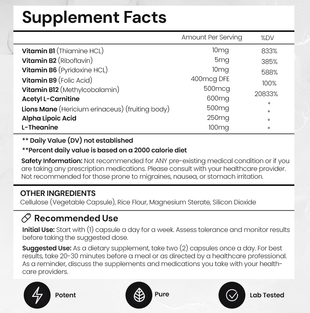 Elite Brain - Nootropic Supplement for Focus, Memory & Mental Clarity – Caffeine-Free Natural Energy with Lion’s Mane, L-Theanine & Vitamin B Complex (60 Capsules) ACEWORKZ Au supplements