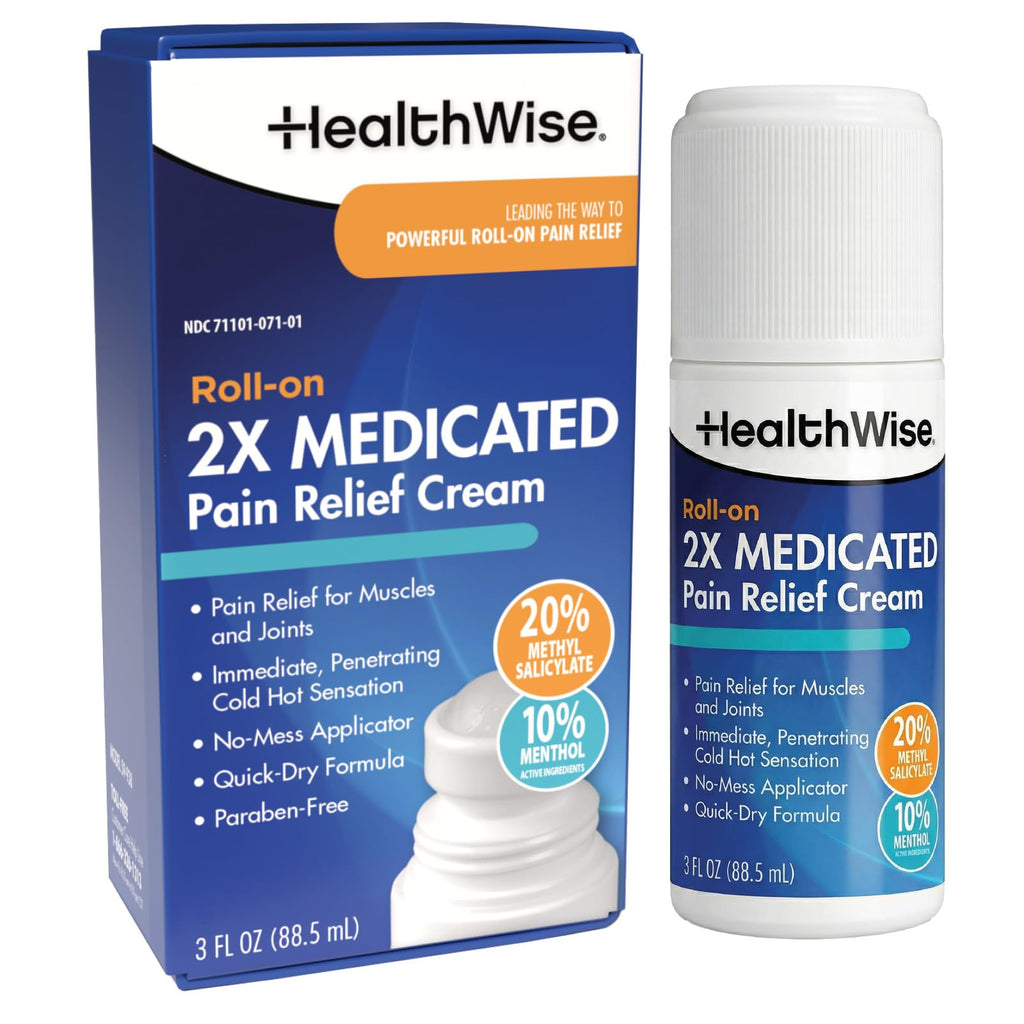 HealthWise 2X Medicated Roll-On | 10% Menthol + 20% Methyl Salicylate | Pain Relief Cream | 3 oz. 88.5 mL | Quick-Dry Formula | Immediate Penetrating Action | Topical Analgesic HealthWise Au supplements