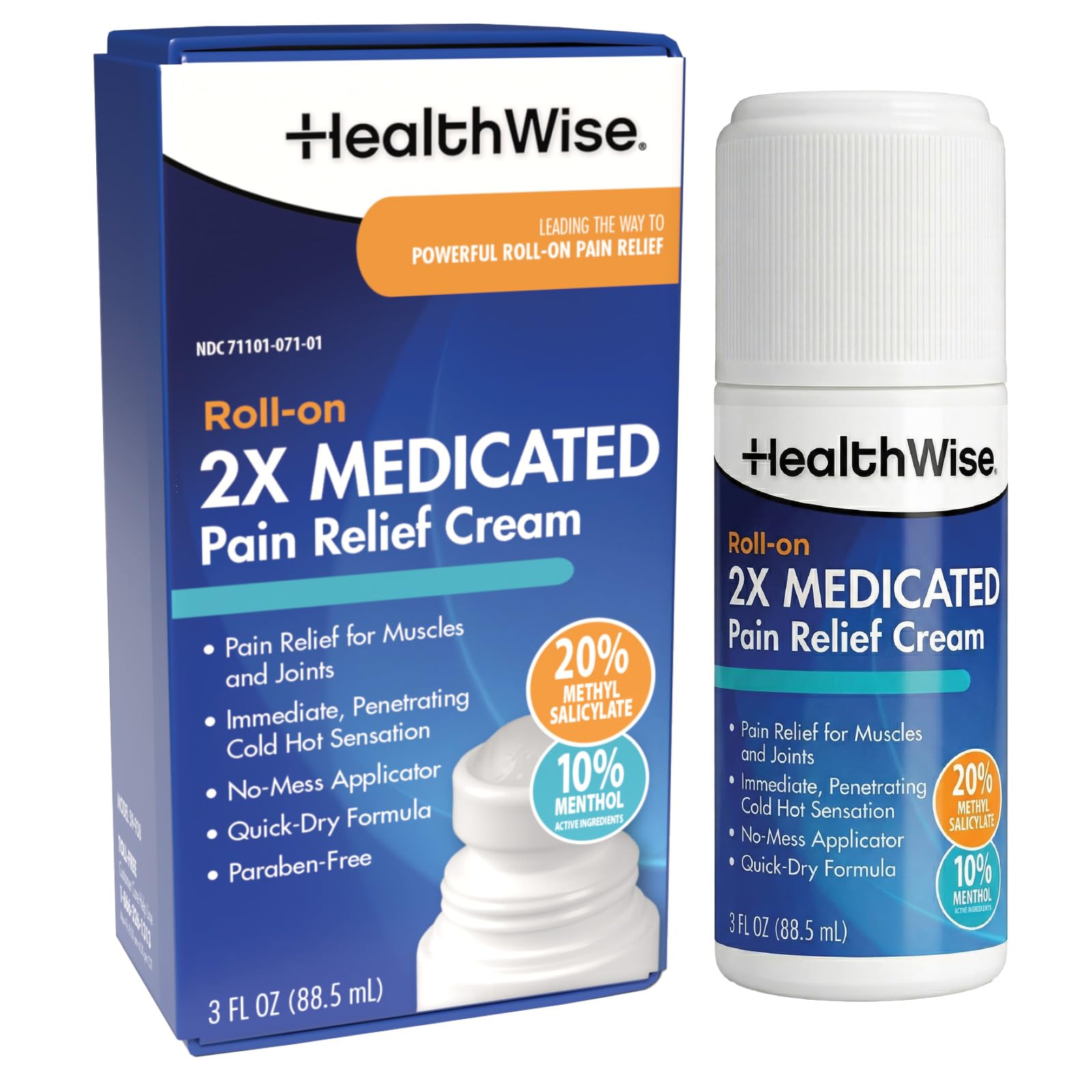HealthWise 2X Medicated Roll-On | 10% Menthol + 20% Methyl Salicylate | Pain Relief Cream | 3 oz. 88.5 mL | Quick-Dry Formula | Immediate Penetrating Action | Topical Analgesic HealthWise Au supplements