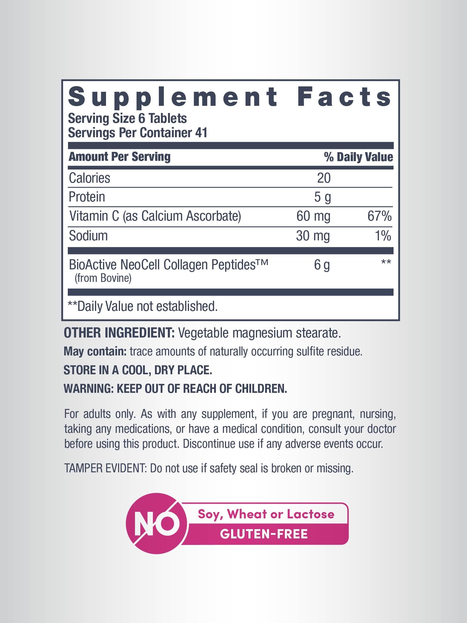NeoCell Collagen Peptides | 250 Tablets | with Vitamin C | Grassfed Supplement | Hair, Skin, & Nails | for Women and Men