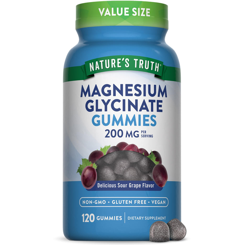 Nature's Truth Magnesium Glycinate Gummies for Adults | 200mg | 120 Count | Grape Flavor | Vegan, Non-GMO & Gluten Free Supplement