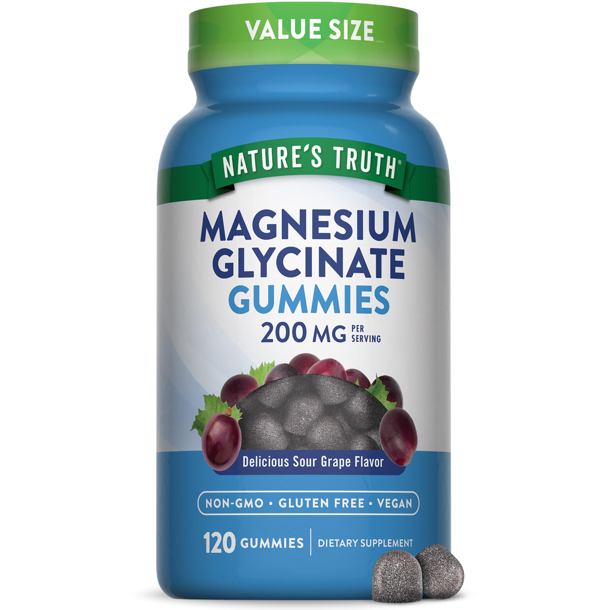 Nature's Truth Magnesium Glycinate Gummies for Adults | 200mg | 120 Count | Grape Flavor | Vegan, Non-GMO & Gluten Free Supplement