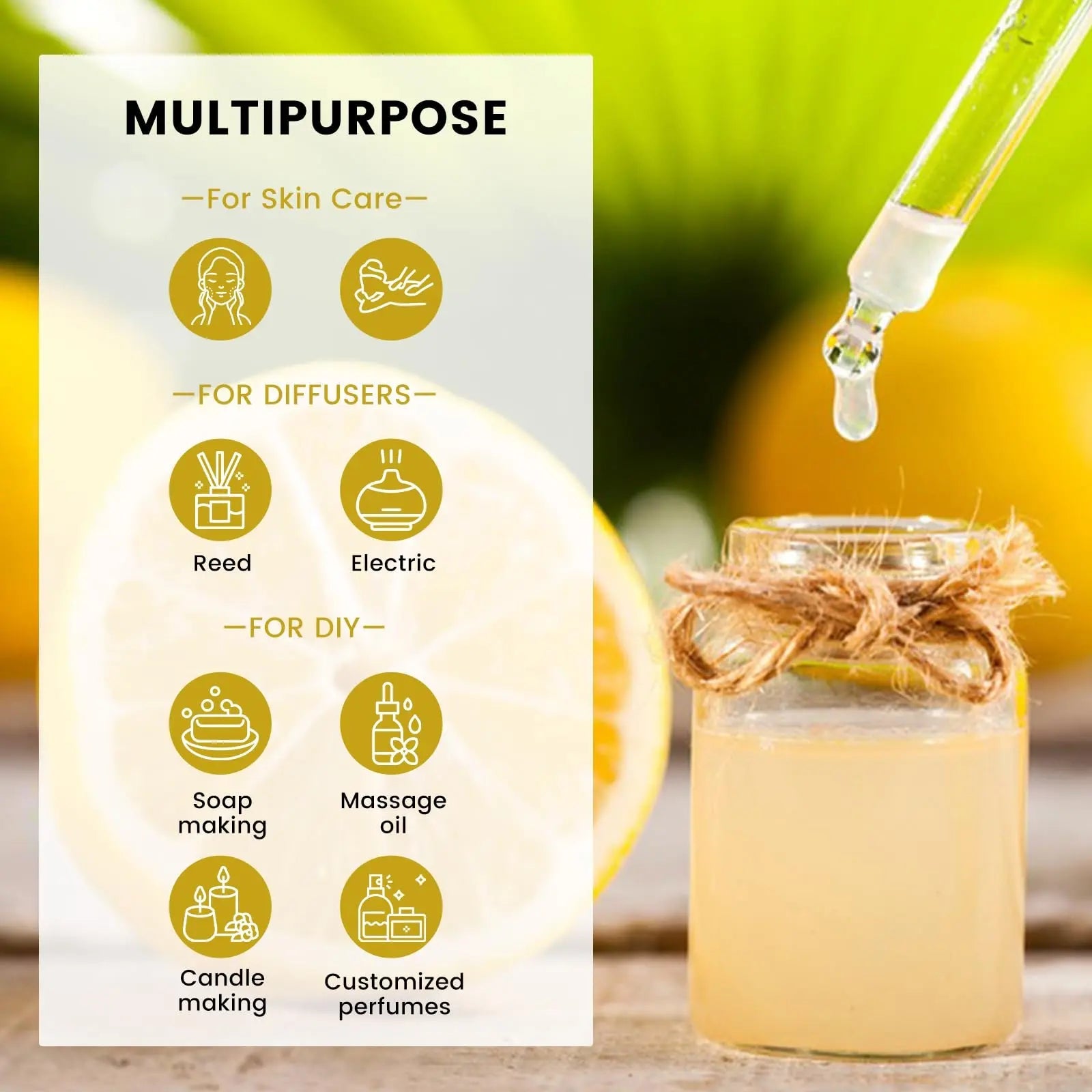 yethious Lemon Essential Oil Lemon Essential Oill for Diffuser, Perfume, Body, Skin, Hair, Candle Soap yethious Au supplements