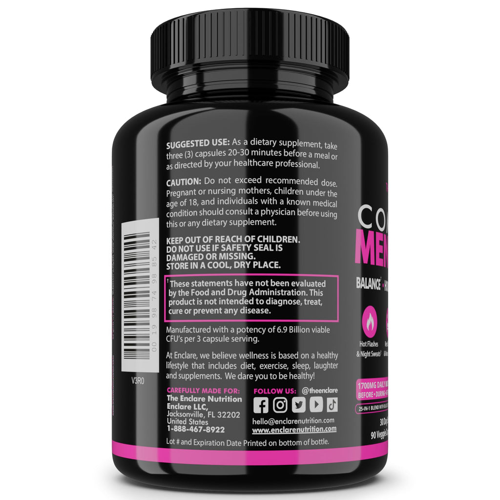 Menopause Supplement for Women – Complete MenoFlow 1700mg Daily Multi-Symptom Support, Hot Flash Relief, Hormone Balance, Mood & Energy, with Black Cohosh, Red Clover & Ashwagandha – 90 Veggie Caps THE ENCLARE NUTRITION Au supplements