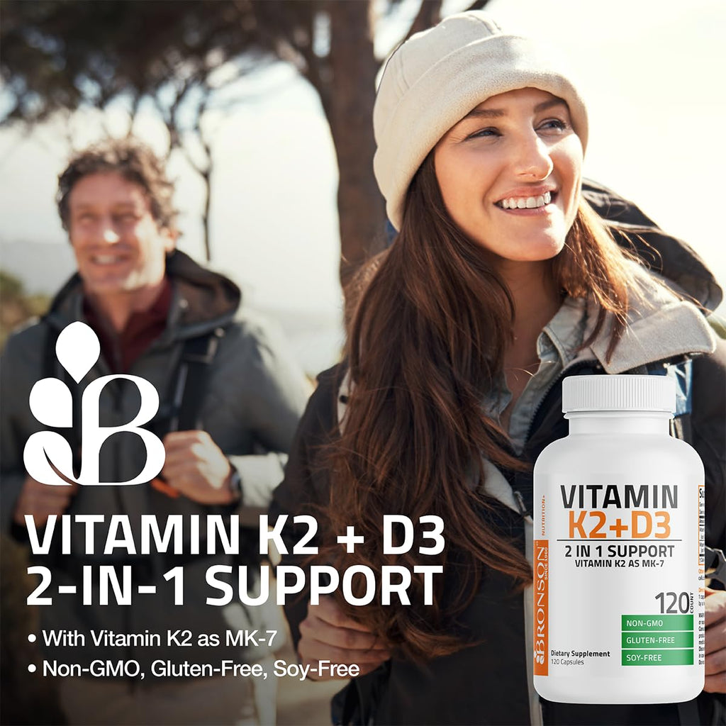Bronson Vitamin K2 D3 (MK7) Supplement Non-GMO Formula Vitamin D3 5000IU (125 mcg) & 90 mcg K2 MK-7