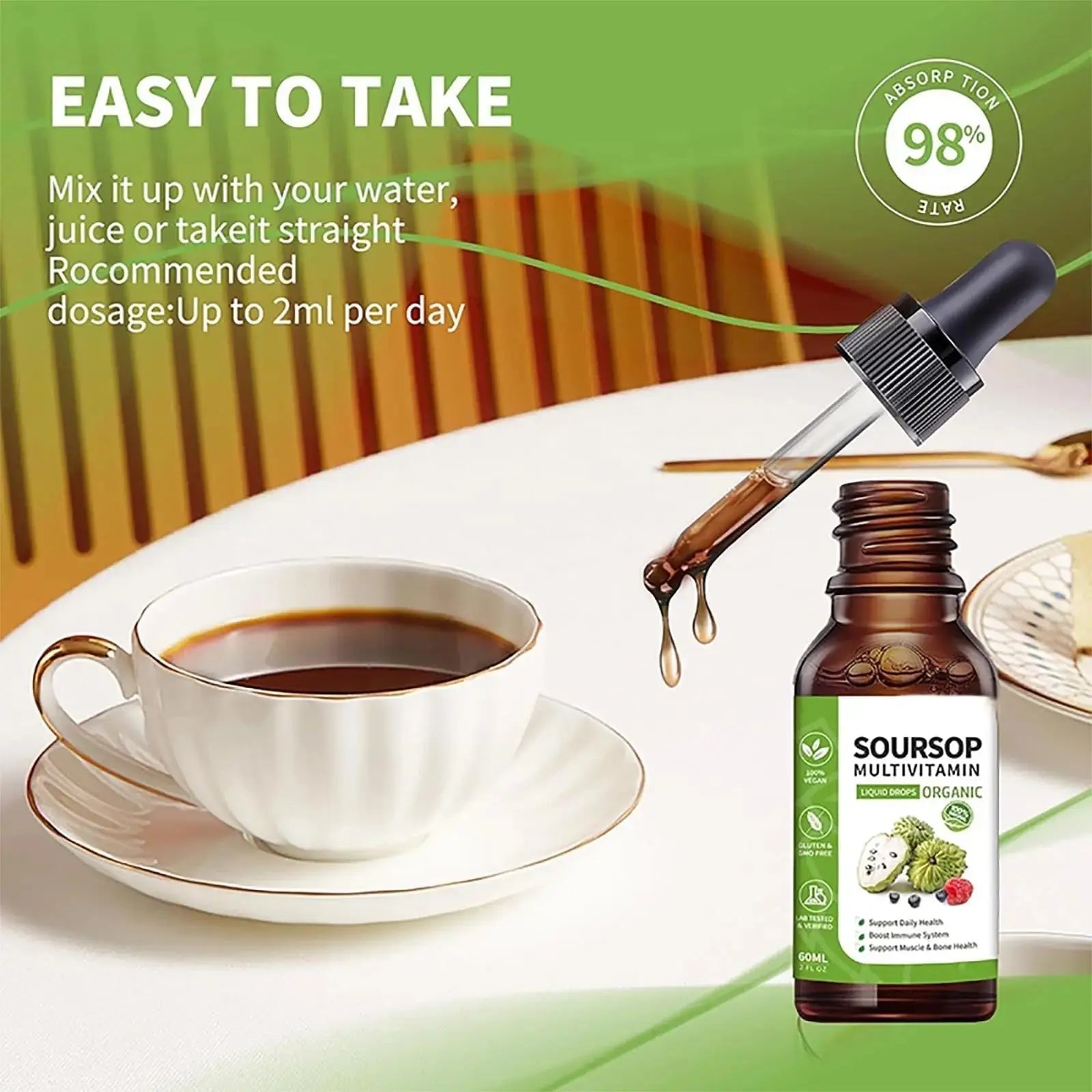 Soursop Bitters Liquid 2 Fl Oz, Soursop Graviola Leaf Extract Liquid Drop, Soursop Multivitamin Liquid Drops Organic for Cell Support, Immune System, Relax bogomo Au supplements