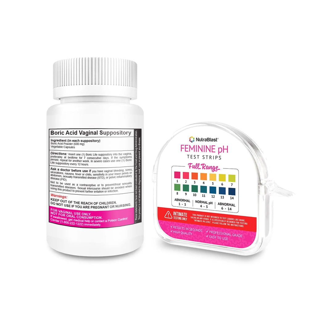 NutraBlast Boric Acid Vaginal Suppositories 600mg (30 Count) & Feminine pH Test Strips 1-14 (100-Tests Roll) NutraBlast Au supplements