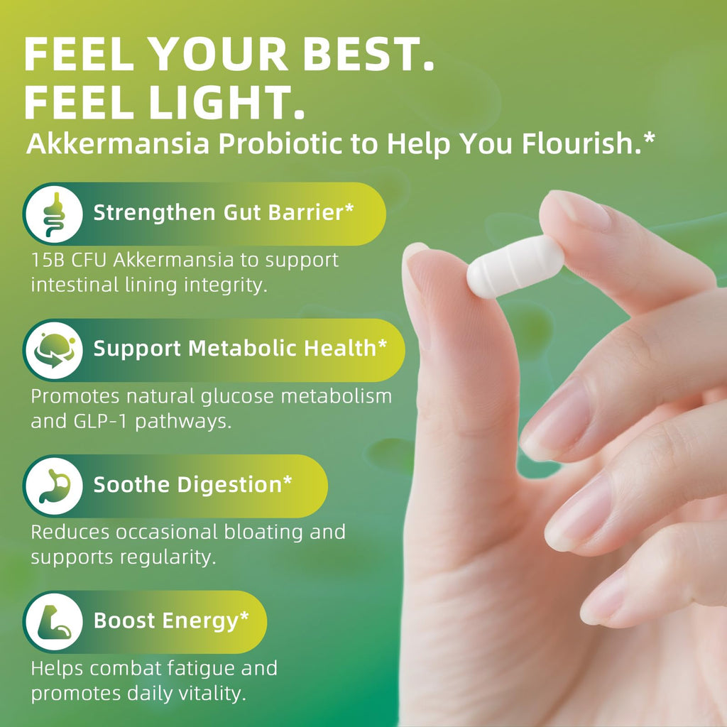 GREENPEOPLE Akkermansia Probiotics 15B CFU for Gut Function, 60CT Probiotics Supplement with Ceylon Cinnamon, Turmeric | Digestive Health & Metabolic Support