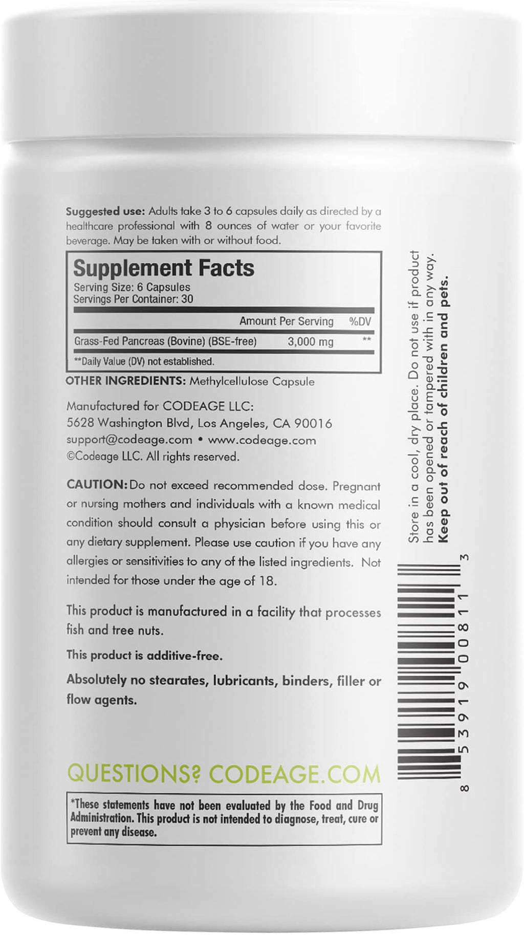 Codeage Grass Fed Beef Pancreas Supplement Glandulars - Freeze Dried, Non-Defatted Desiccated Beef Pancreas Pills – Pancreatic Enzymes Diet Meat - Pasture Raised Bovine Vitamins - 180 Capsules Codeage Au supplements