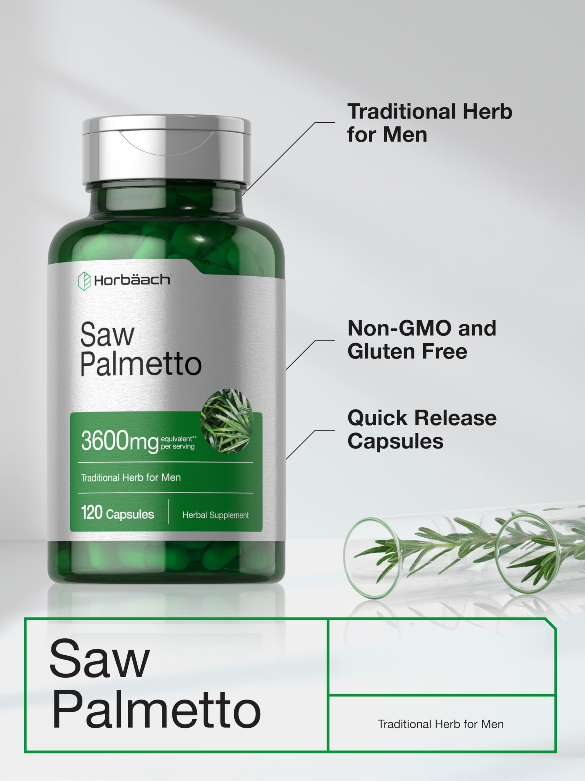Horbäach Saw Palmetto Extract | 120 Capsules | Non-GMO and Gluten Free Formula | from Saw Palmetto Berries