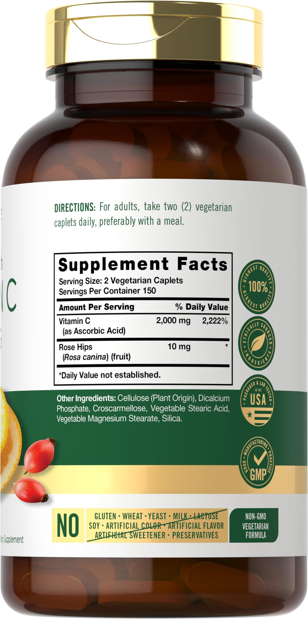 Carlyle Vitamin C 1000mg | 300 Vegetarian Caplets | Ascorbic Acid with Wild Rose Hips | High Strength Formula