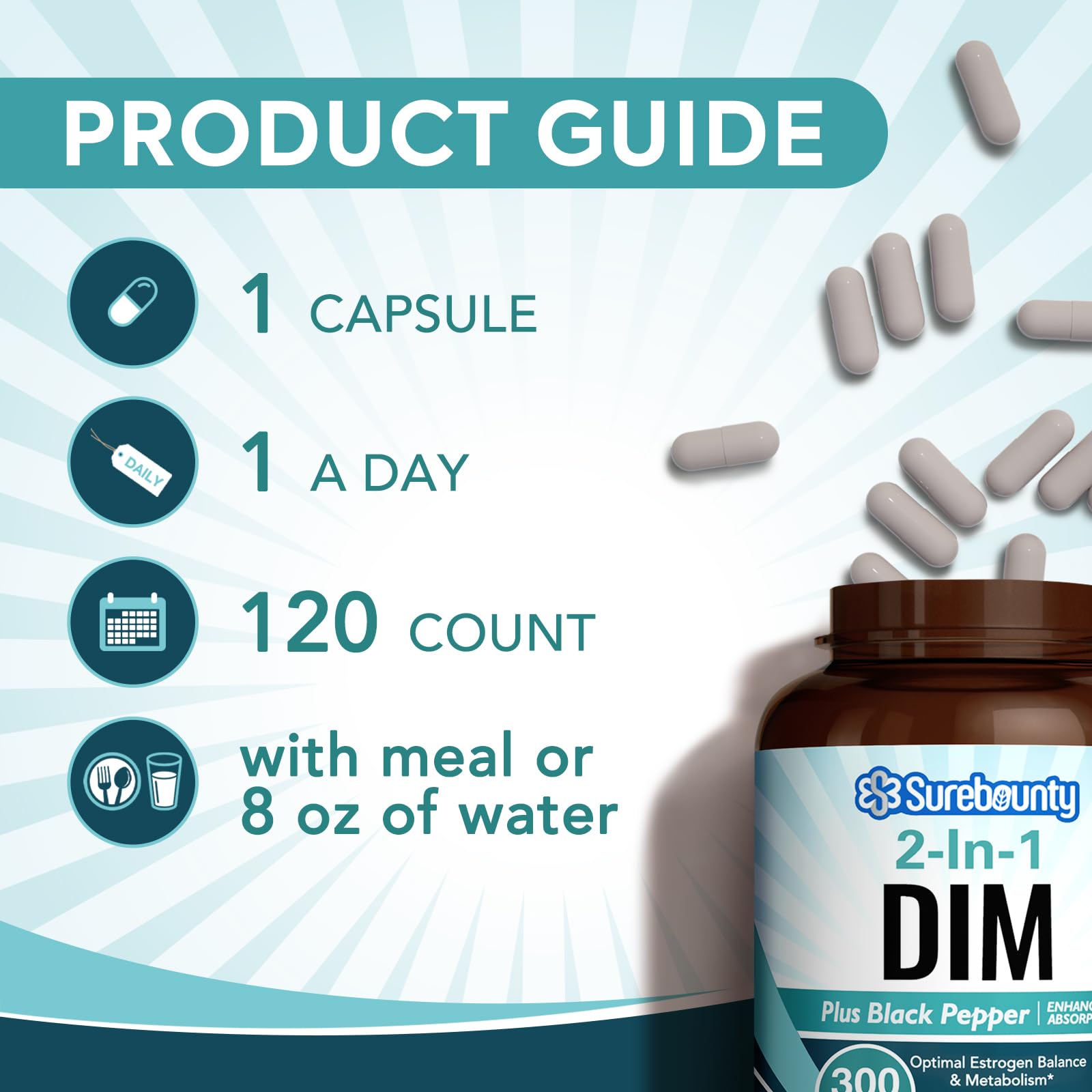 Surebounty DIM Supplement 300mg for Women & Men, Estrogen Balance & Metabolism, Hormone Balance, Menopause Support, Energy Maintainence, High Absorption with Black Pepper Extract, 120 Caps Surebounty Au supplements