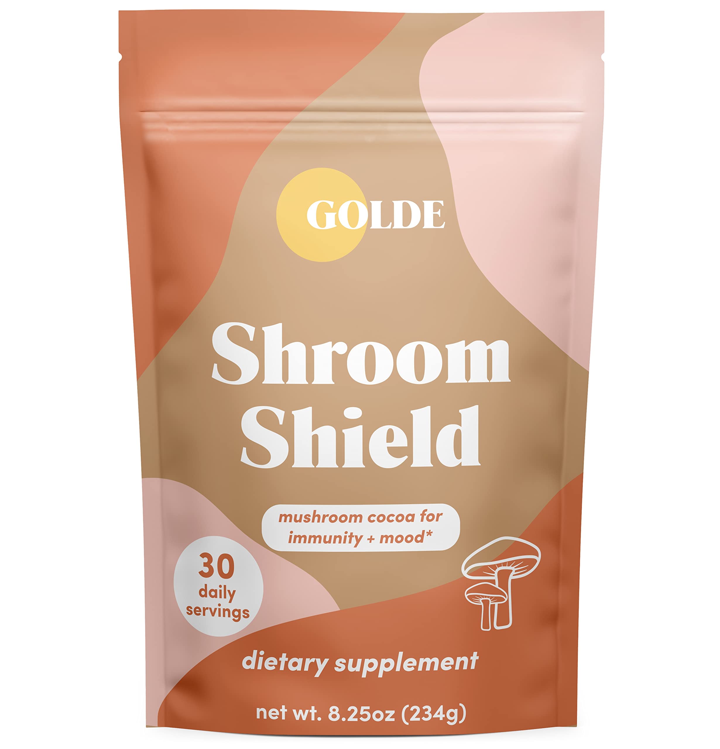 GOLDE Shroom Shield - Plant Based Superfood Blend w/Turkey Tail Mushroom & Reishi Mushroom Extract - Stress Defense - Antioxidants & Prebiotics - Vegan, Keto, & Sugar-Free Hot Cocoa - 30 Servings GOLDE Au supplements