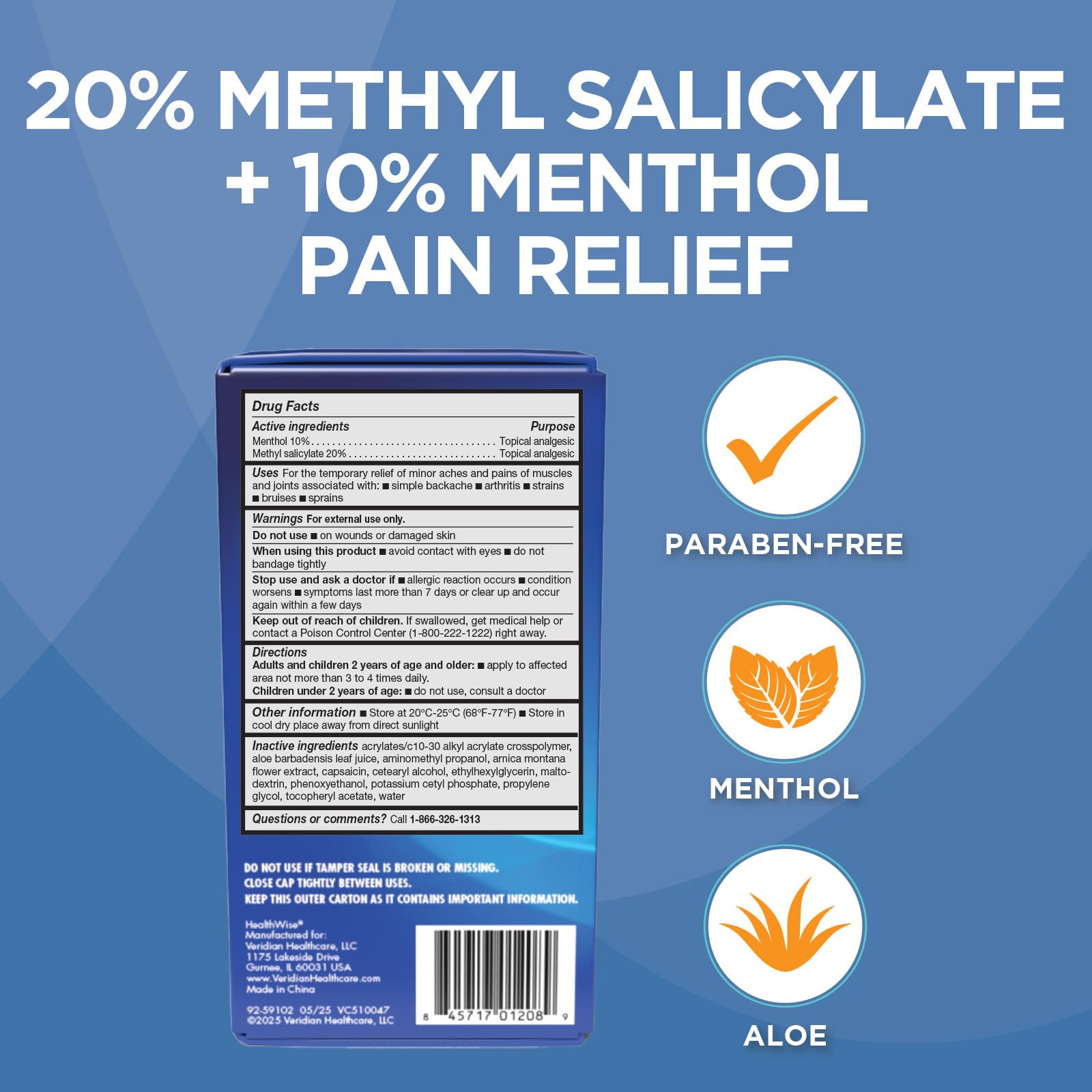 HealthWise 2X Medicated Roll-On | 10% Menthol + 20% Methyl Salicylate | Pain Relief Cream | 3 oz. 88.5 mL | Quick-Dry Formula | Immediate Penetrating Action | Topical Analgesic HealthWise Au supplements
