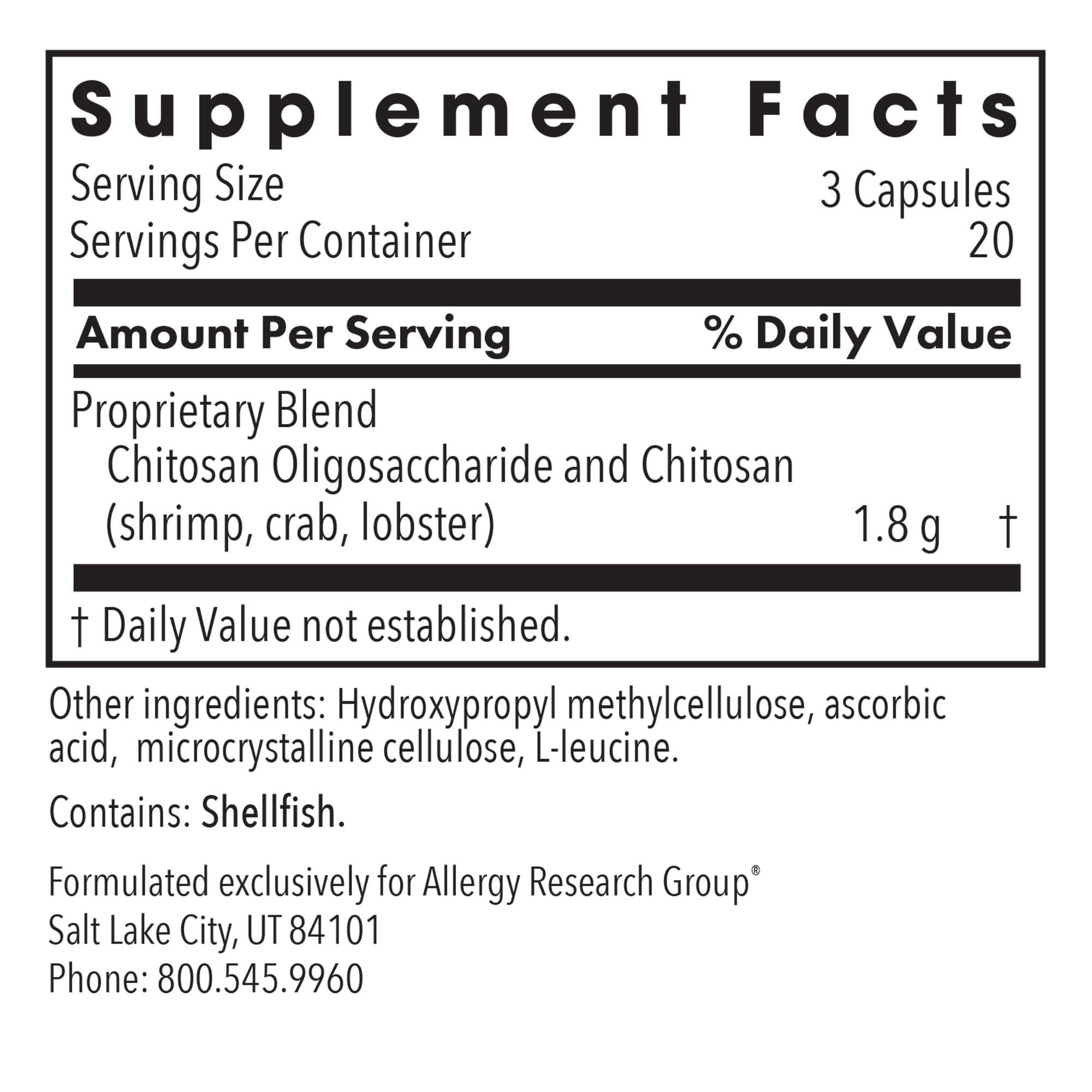 Allergy Research Group MicroChitosan Supplement - Chitosan, Chitosan Oligosaccharide, Cleansing Support Binder, Enhanced Detoxification