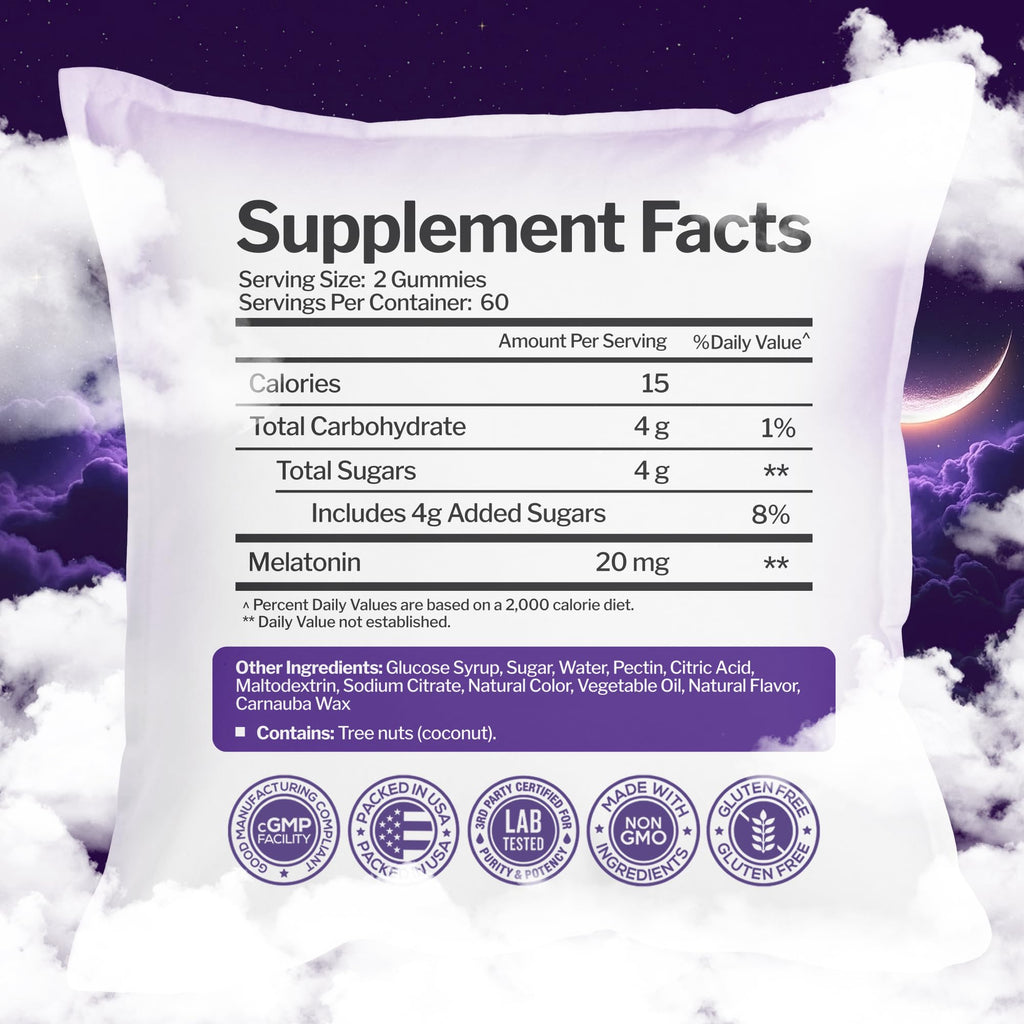 Melatonin 20mg Gummies (120 Count) - Maximum Strength Sleep Support for Adults with 10mg of Melatonin Per Gummy - Gluten-Free, Non-GMO, Vegetarian