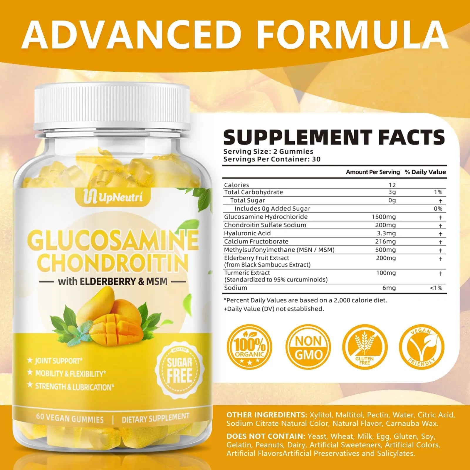 Sugar Free Glucosamine Chondroitin Gummies, Extra Strength 1500mg Glucosamine UPNEUTRI Au supplements
