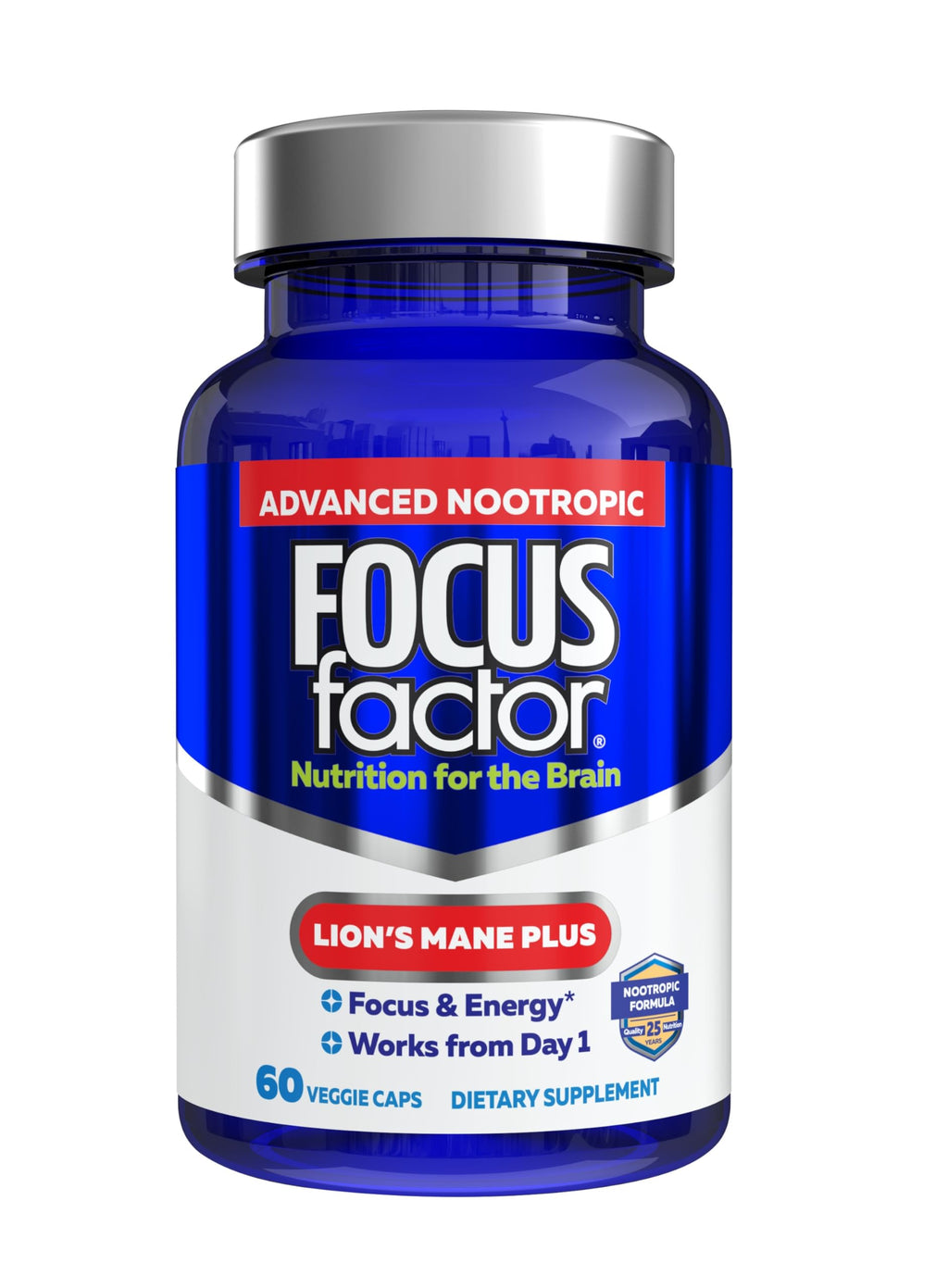 Focus Factor Lions Mane Plus, Advanced Nootropic with L-Theanine, Caffeine, Focus and Energy (60 Count) Focus Factor Au supplements