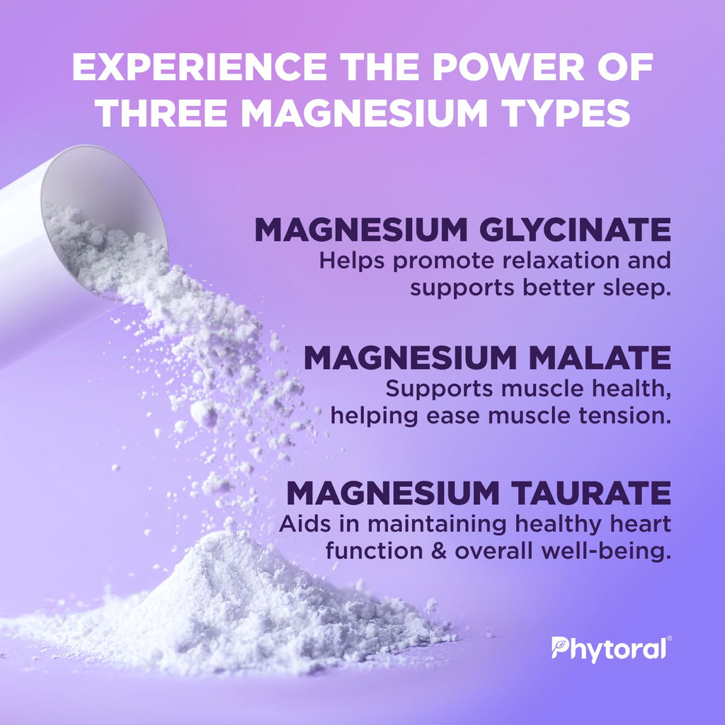 Highly Potent Magnesium Complex Capsules - Triple Magnesium Blend with Taurate Glycinate and Malate - 400mg Supplement Supports Relaxation & Overall Wellness Non-GMO Vegan - 90 Count Phytoral Au supplements