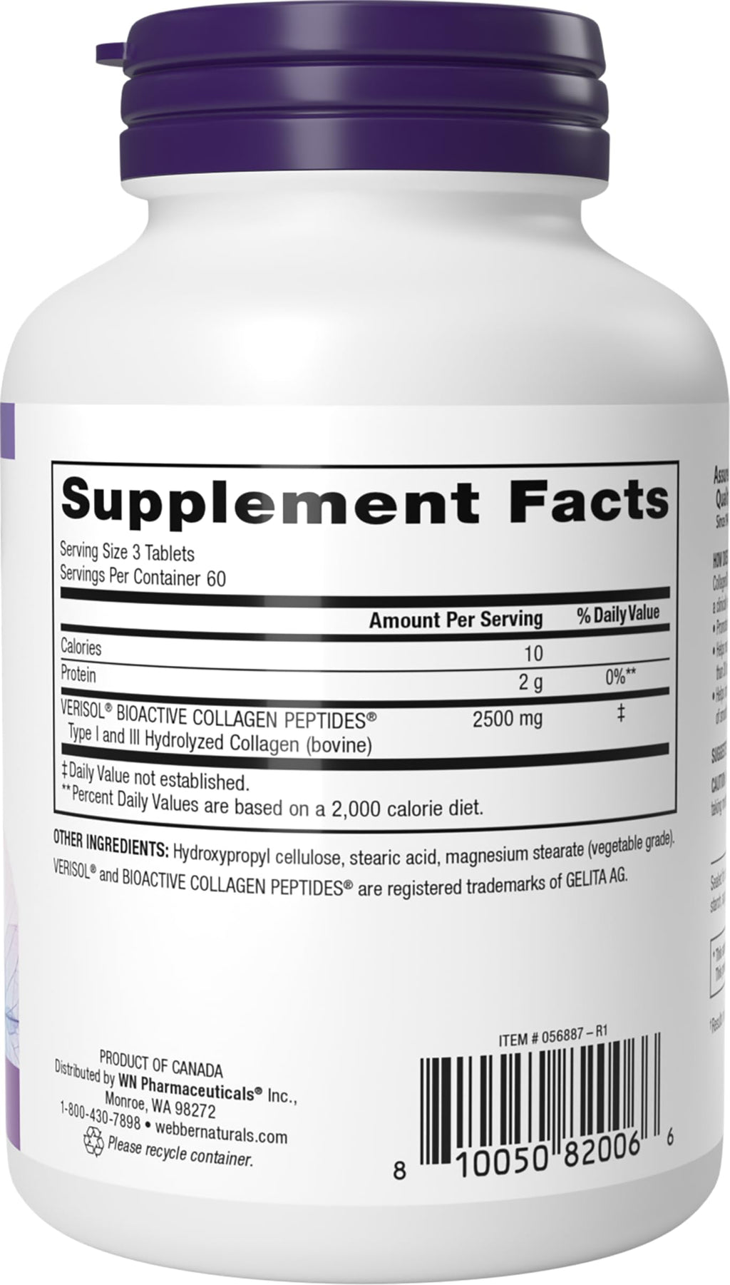 Webber Naturals Collagen 30 Anti-Wrinkle, 2,500mg of Bioactive Collagen Peptides Per Serving (3 Tablets), 180 Tablets, Helps Reduce Deep Wrinkles
