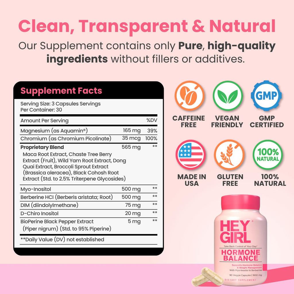 Hey Girl Hormone Balance for Women – 13-in-1 Menopause, PMS & Cycle Support – Mood & Hot Flash Support – w Myo-Inositol, Berberine, Maca Root, Black Cohosh, DIM, Dong Quai HEY GIRL NUTRITION Au supplements