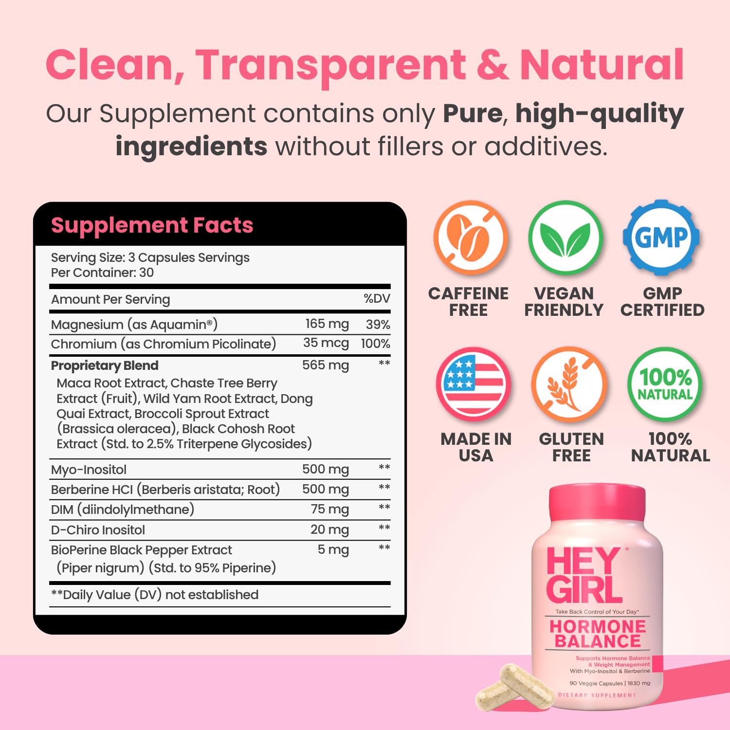 Hey Girl Hormone Balance for Women – 13-in-1 Menopause, PMS & Cycle Support – Mood & Hot Flash Support – w Myo-Inositol, Berberine, Maca Root, Black Cohosh, DIM, Dong Quai HEY GIRL NUTRITION Au supplements