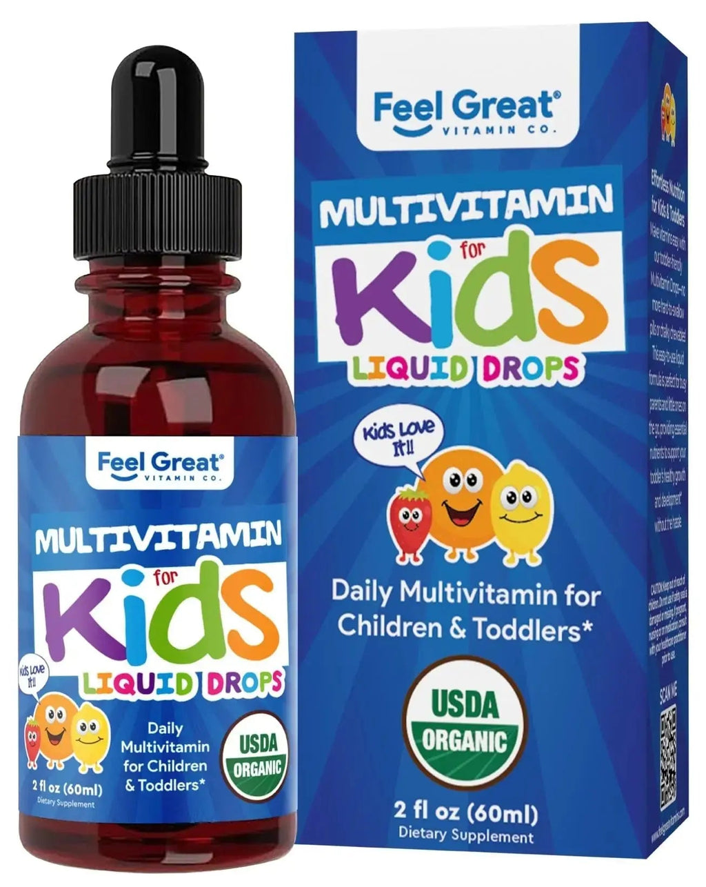Feel Great Vitamins Organic Multivitamin Liquid Drops for Toddlers & Kids | Daily Essential Nutrients for Healthy Growth | The Feel Great Vitamin Company Au supplements