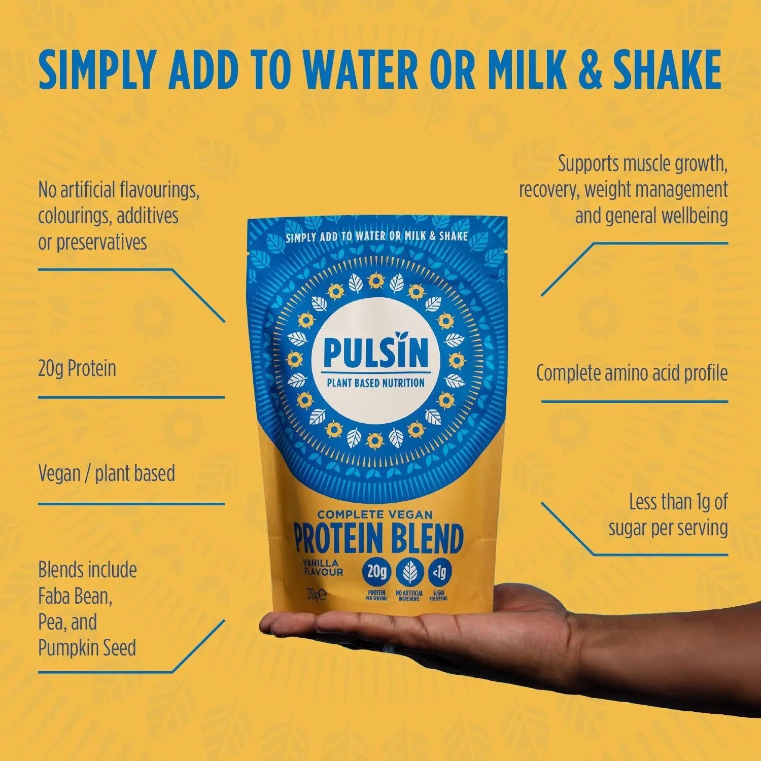 Pulsin plant based nutrition,Complete vegan protein blend,Vanilla flavour 270 g Pulsin Au supplements