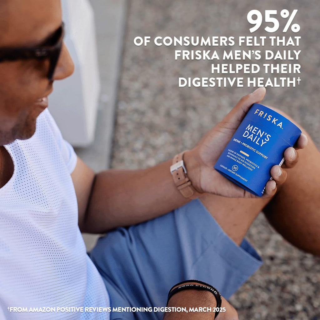 Friska Daily Digestive Enzymes with Probiotics for Men - Helps Break Down Protein, Fat & Carbs, Reduces Bloating & Gas, with Vitamins B6 & B12, 30 Capsules FR!SKA Au supplements