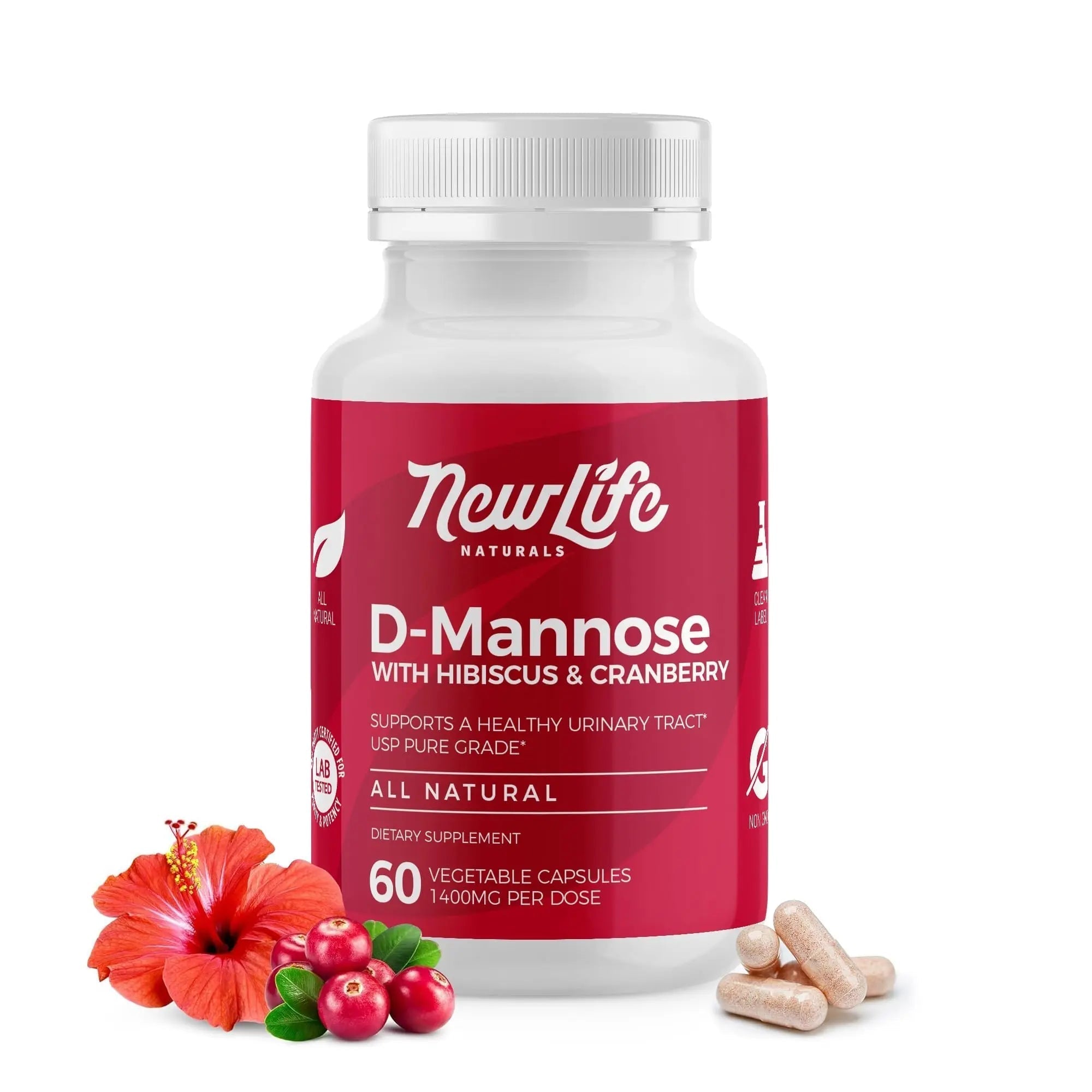 NewLife Naturals D-Mannose Capsules | w/Cranberry and Hibiscus Extracts | Natural Urinary Tract Health Supplement | 1400mg Pure Veggie Powder | 60 Veggie Capsules NewLife Naturals Au supplements