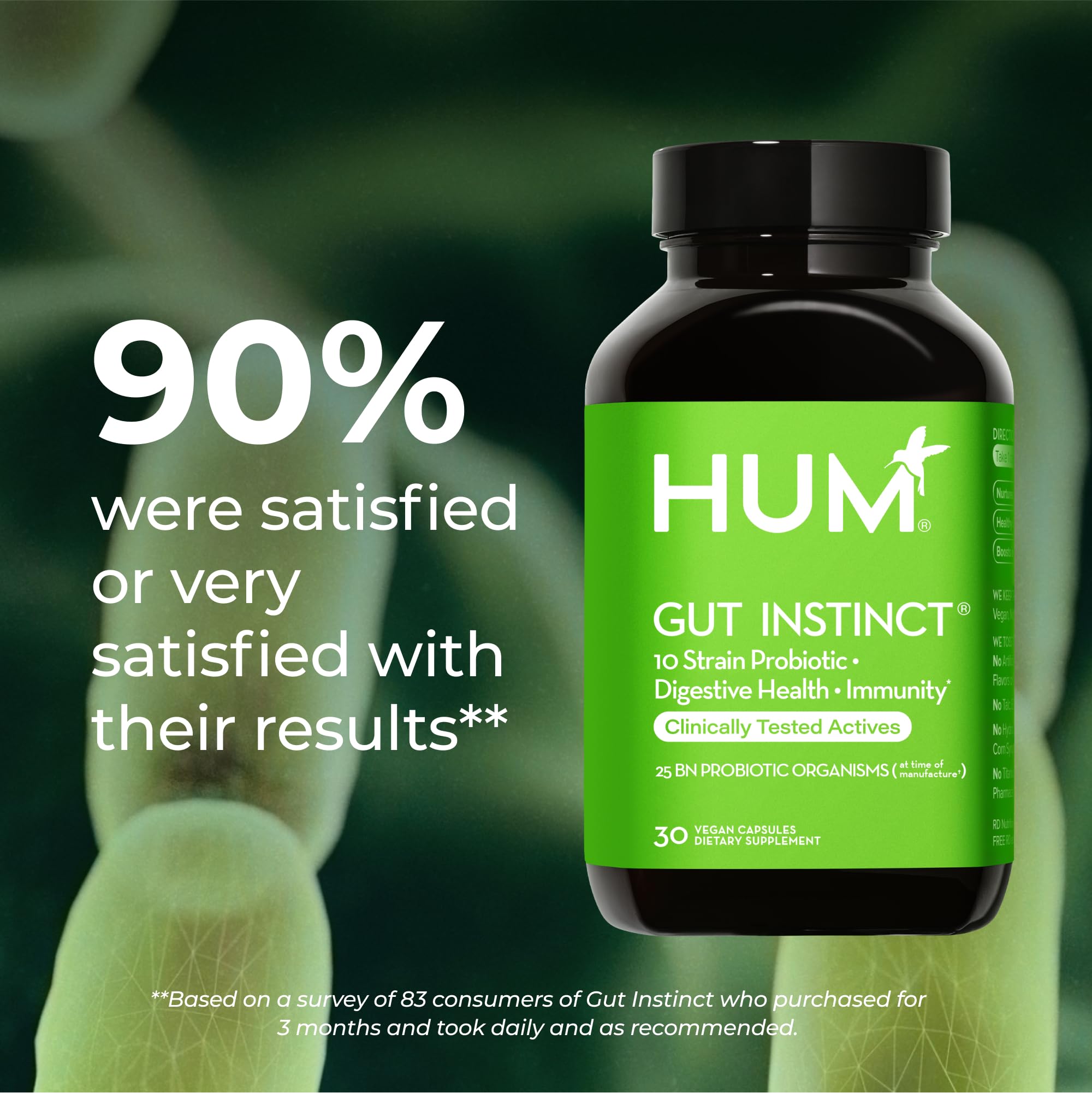 HUM Gut Instinct Daily Probiotics for Women and Men, Digestive Health, Lactobacillus, Bifidobacterium Strains for Immune Support, Probiotic Supplement for Healthy Gut Diversity, 30 Capsules HUM Au supplements