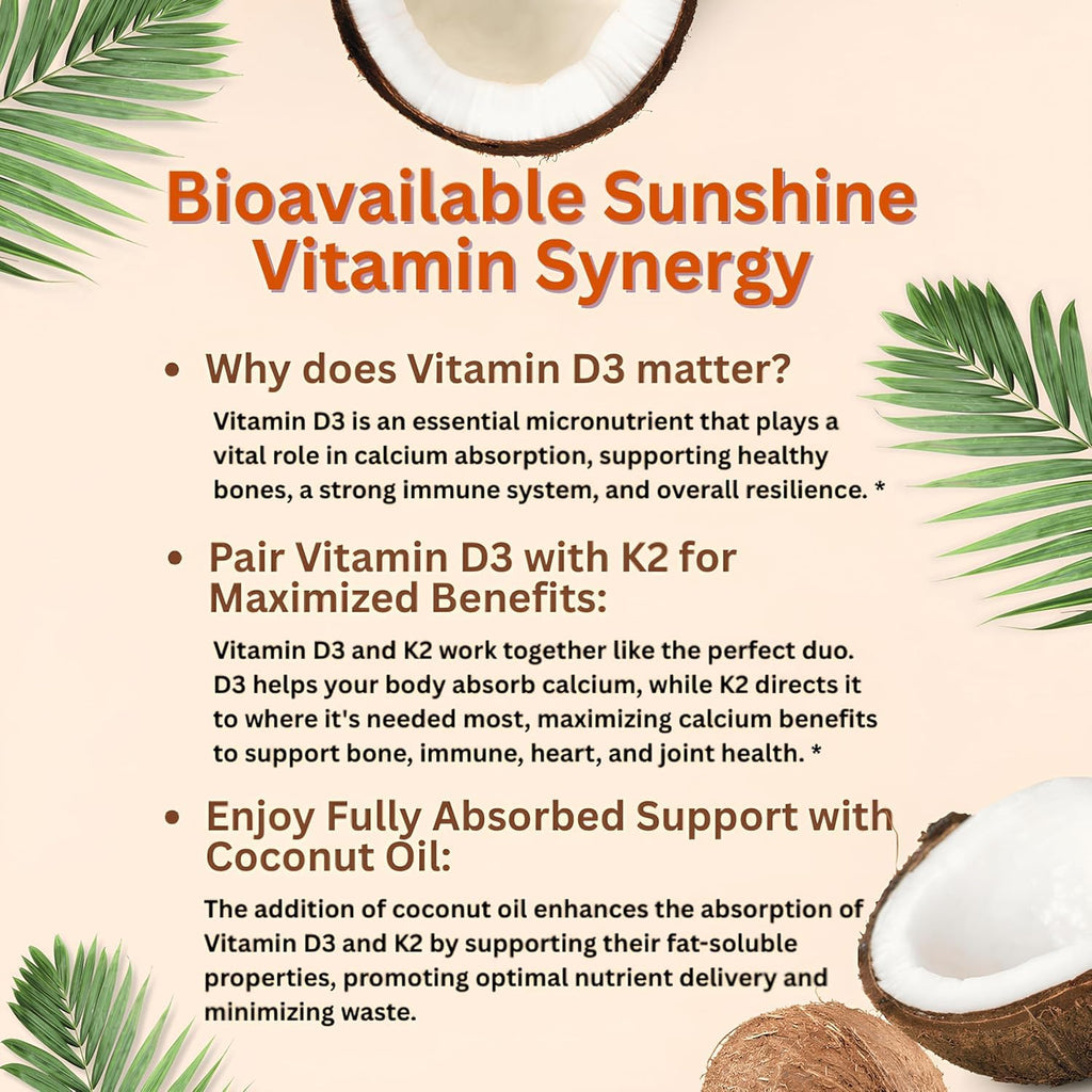 Micro Ingredients Vitamin D3 10,000 IU + K2 MK-7 200 mcg, 300 Softgels with Virgin Coconut Oil | 2-in-1 Vitamins D & K Complex