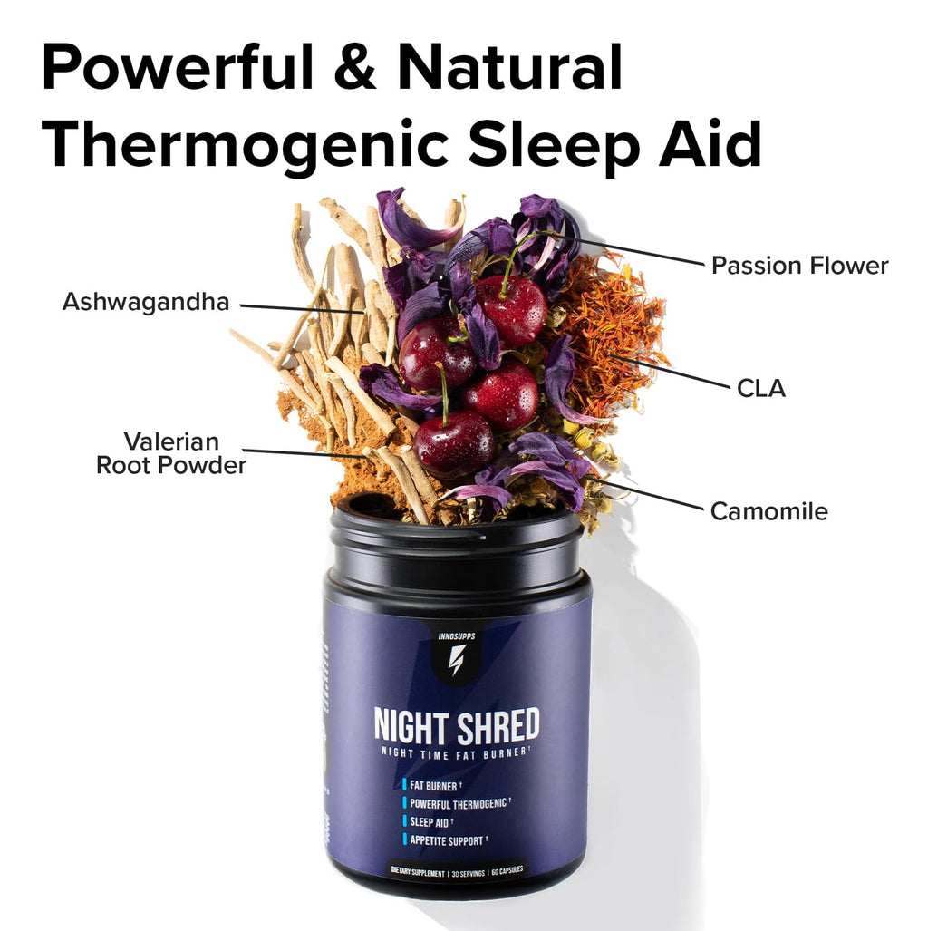 InnoSupps Night Shred Fat and Natural Sleep Support | Ashwaganda, 5-HTP, CLA, Melatonin | Appetite Suppressant