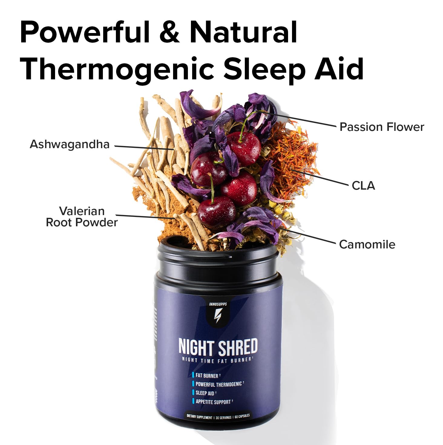 InnoSupps Night Shred Fat and Natural Sleep Support | Ashwaganda, 5-HTP, CLA, Melatonin | Appetite Suppressant