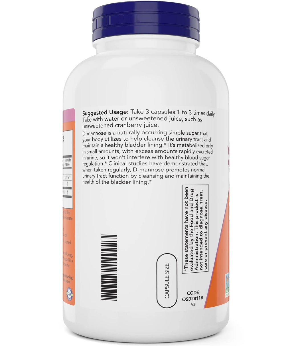 Now D-Mannose 500 mg, 300 Capsules - Vegan, Non GMO Supplement for Women and Men - Supports Healthy Urinary Tract, Cleanses The Bladder NOW Foods Au supplements