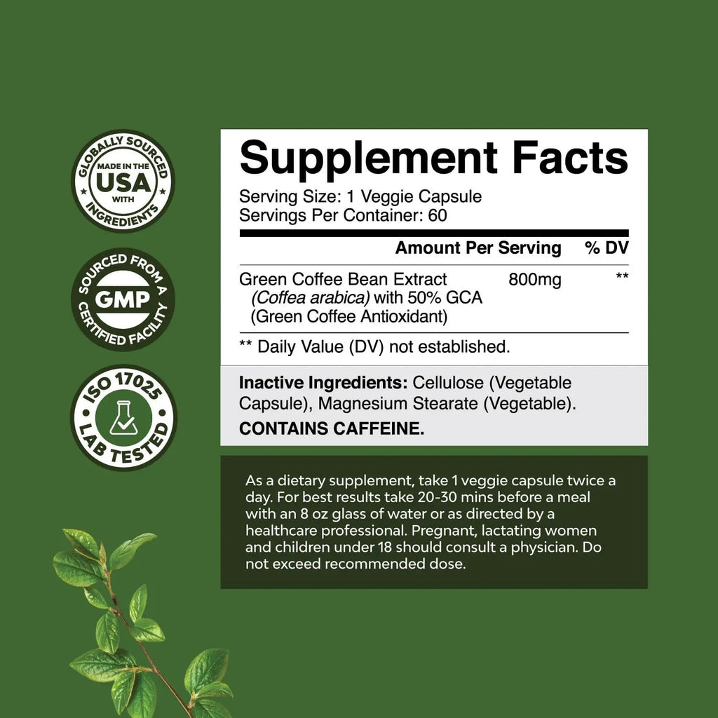 Pure Green Coffee Bean Extract - Super Energizing Green Coffee Extract with 50% Chlorogenic Natures Craft Au supplements