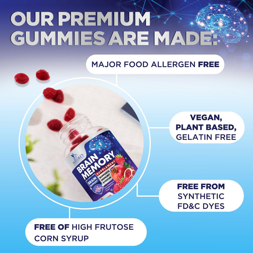 Brain Supplements for Memory & Focus Gummies - Brain Health Clarity with B6 B12 & Phosphatidylserine - Natural Nootropics Cognitive Concentration & Alertness Support Vitamins - 60 Vegan Gummies Nature's Nutrition Au supplements