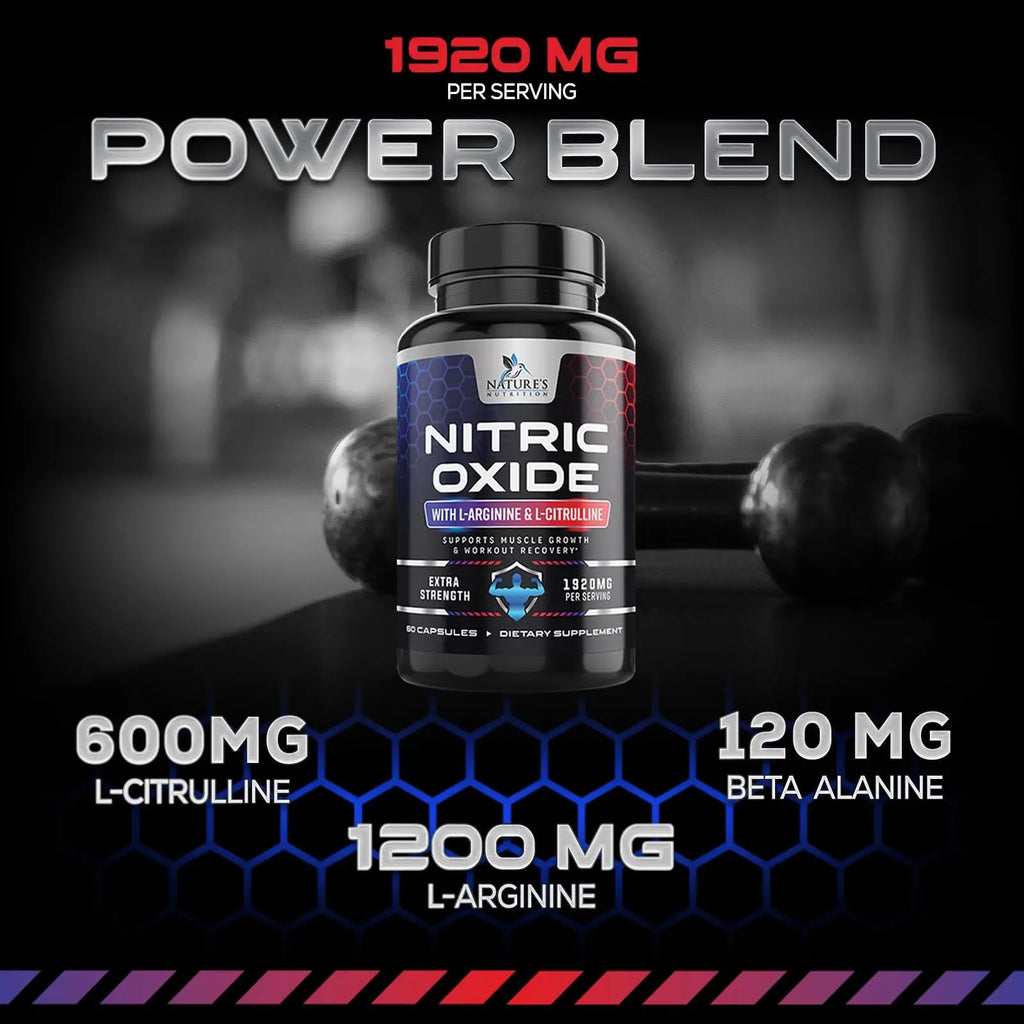 Extra Strength Nitric Oxide Supplement L Arginine 3X Strength - Citrulline Malate, AAKG Nature's Nutrition Au supplements