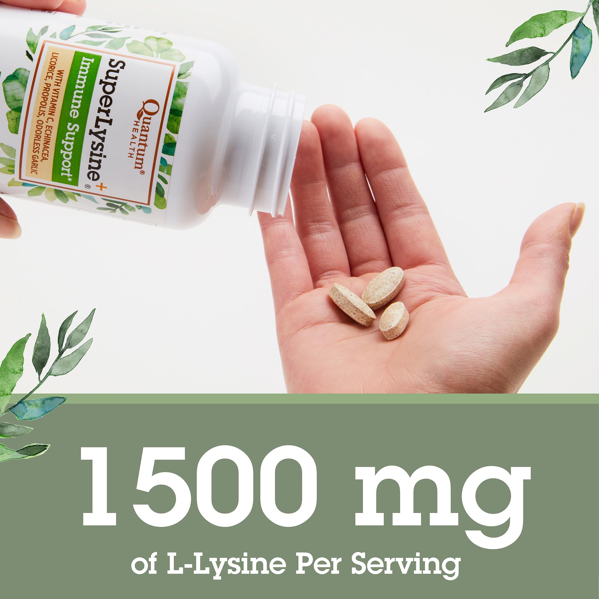 Quantum Health Super Lysine+ / Advanced Formula Lysine+ Immune Support with Vitamin C, Echinacea, Licorice, Propolis, Odorless Garlic